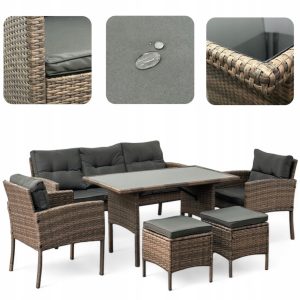 ZESTAW KOMPLET OGRODOWY MTG SFS078 MEBLE OGRODOWE TECHNORATTAN JASNY BRĄZ